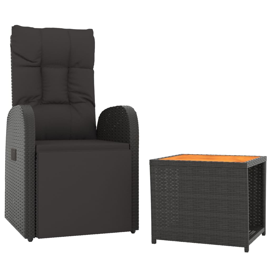 Set Mobili Giardino 2pz Nero Polyrattan e Legno Massello Acacia | homemem39