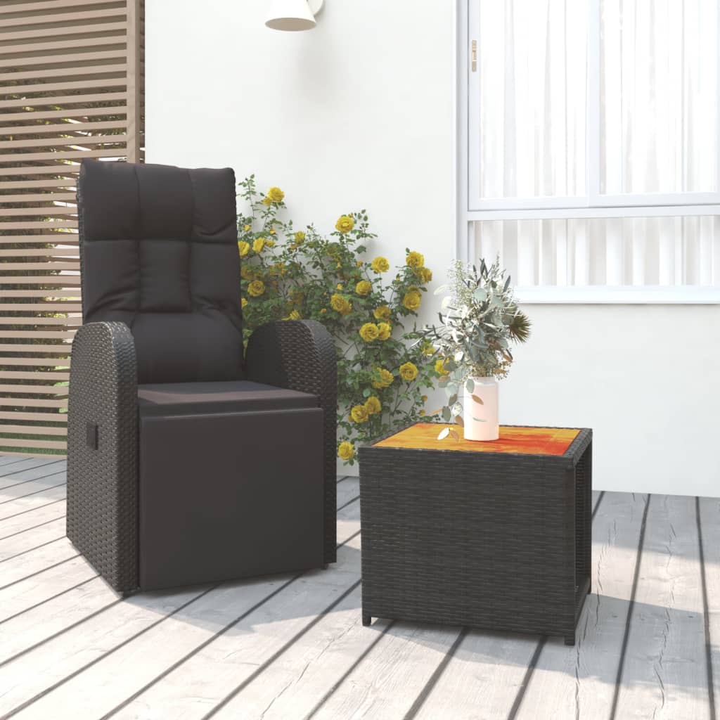 Set Mobili Giardino 2pz Nero Polyrattan e Legno Massello Acacia | homemem39