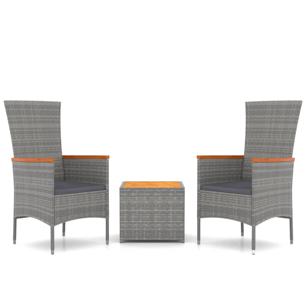 Set Mobili Giardino 3pz Grigio Polyrattan Legno Massello Acacia | homemem39