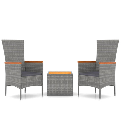 Set Mobili Giardino 3pz Grigio Polyrattan Legno Massello Acacia | homemem39