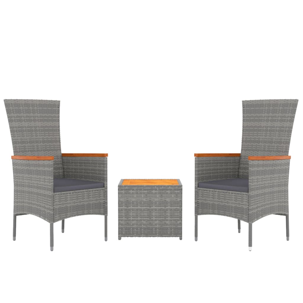 Set Mobili Giardino 3pz Grigio Polyrattan Legno Massello Acacia | homemem39