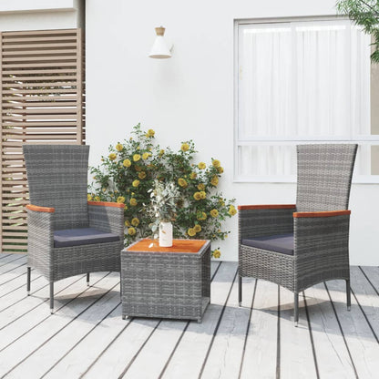 Set Mobili Giardino 3pz Grigio Polyrattan Legno Massello Acacia | homemem39