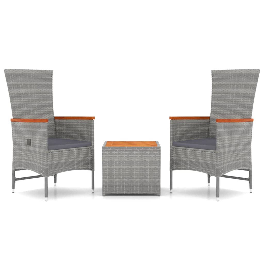 Set Mobili Giardino 3pz Grigio Polyrattan Legno Massello Acacia | homemem39