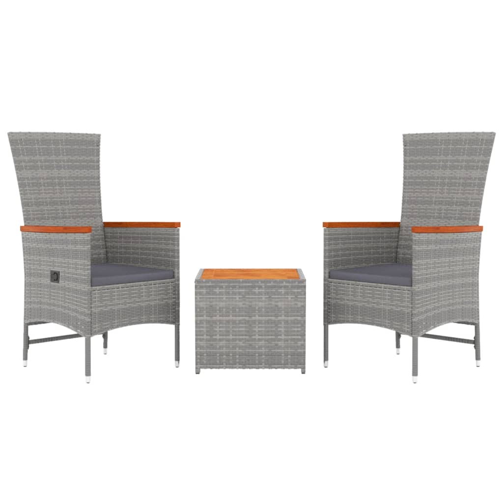 Set Mobili Giardino 3pz Grigio Polyrattan Legno Massello Acacia | homemem39