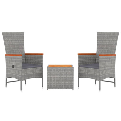 Set Mobili Giardino 3pz Grigio Polyrattan Legno Massello Acacia | homemem39