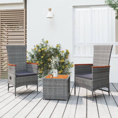 Set Mobili Giardino 3pz Grigio Polyrattan Legno Massello Acacia | homemem39