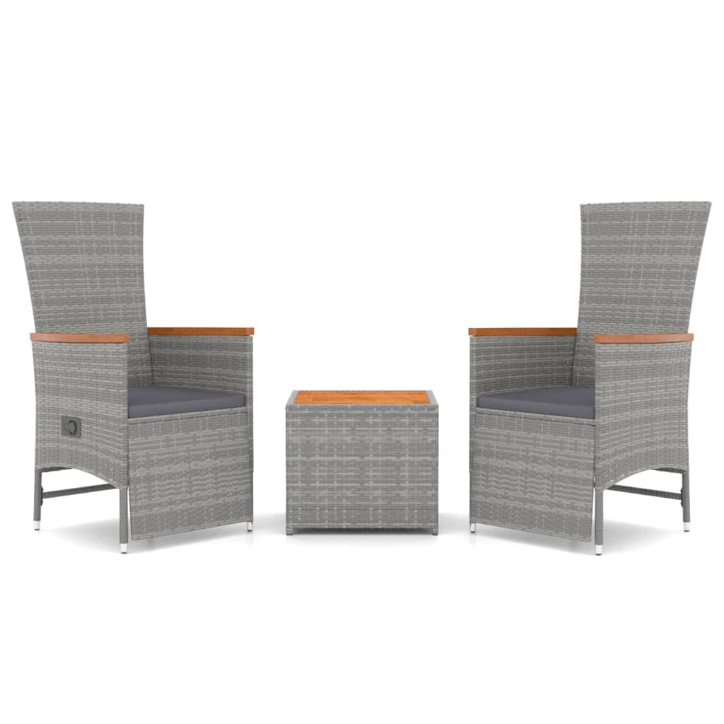 Set Mobili Giardino 3pz Grigio Polyrattan Legno Massello Acacia | homemem39