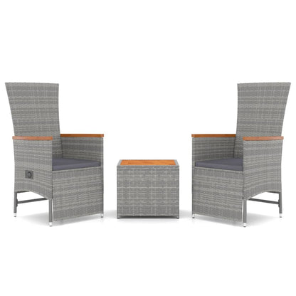 Set Mobili Giardino 3pz Grigio Polyrattan Legno Massello Acacia | homemem39