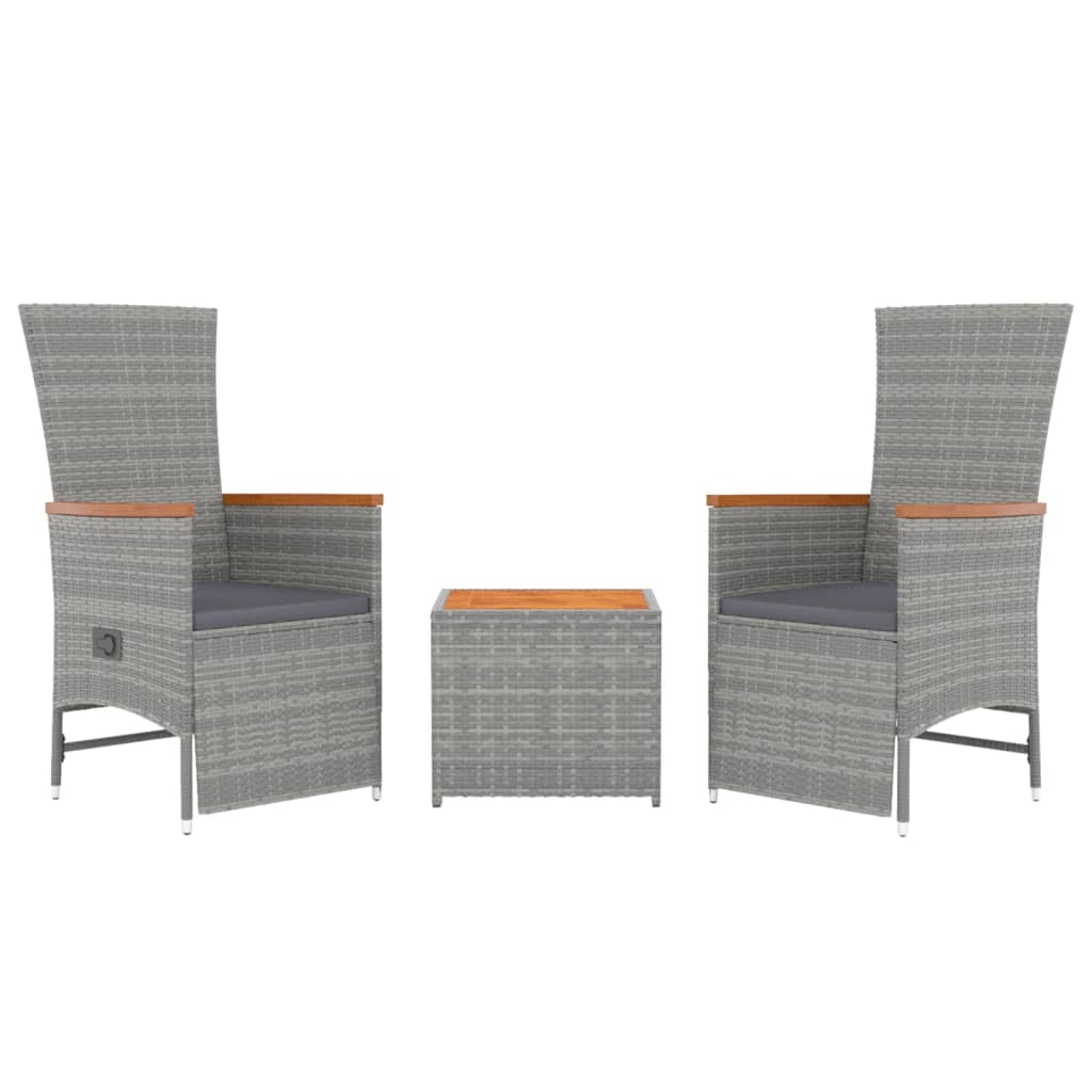 Set Mobili Giardino 3pz Grigio Polyrattan Legno Massello Acacia | homemem39