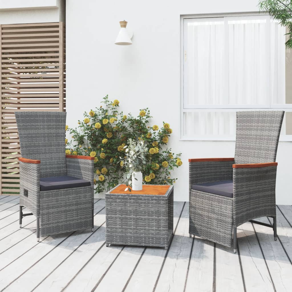 Set Mobili Giardino 3pz Grigio Polyrattan Legno Massello Acacia | homemem39
