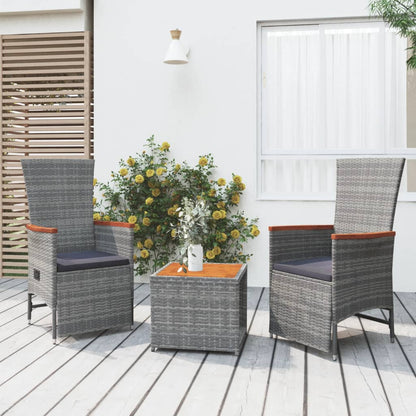 Set Mobili Giardino 3pz Grigio Polyrattan Legno Massello Acacia | homemem39
