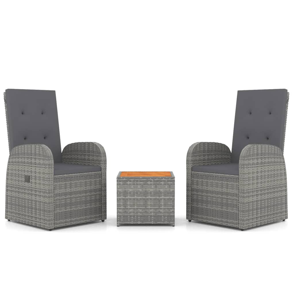 Set Mobili Giardino 3pz Grigio Polyrattan Legno Massello Acacia | homemem39