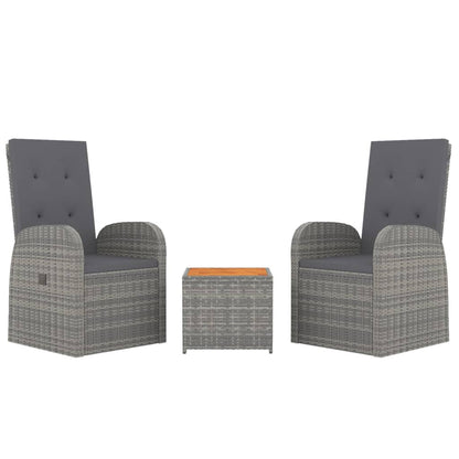 Set Mobili Giardino 3pz Grigio Polyrattan Legno Massello Acacia | homemem39