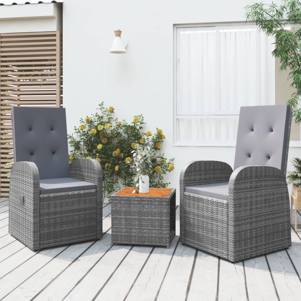 Set Mobili Giardino 3pz Grigio Polyrattan Legno Massello Acacia | homemem39