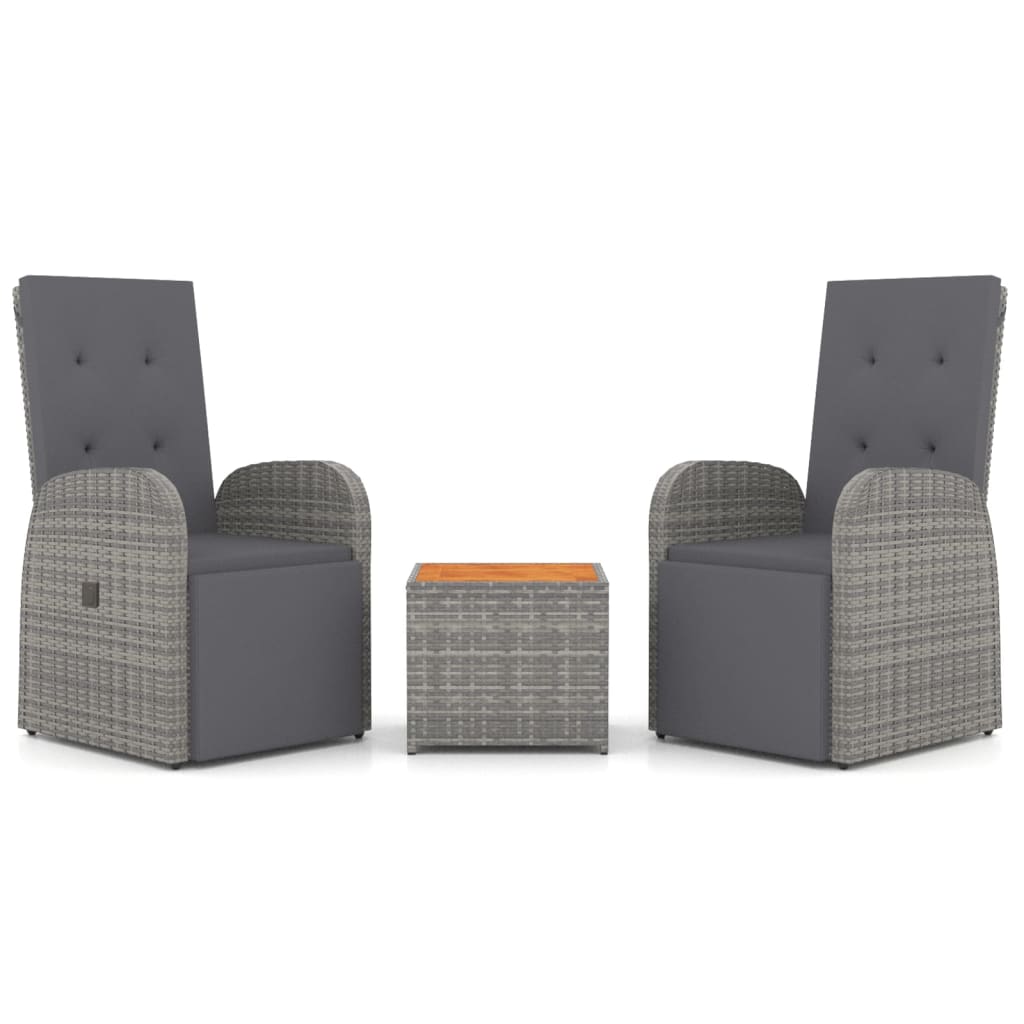 Set Mobili Giardino 3pz Grigio Polyrattan Legno Massello Acacia | homemem39