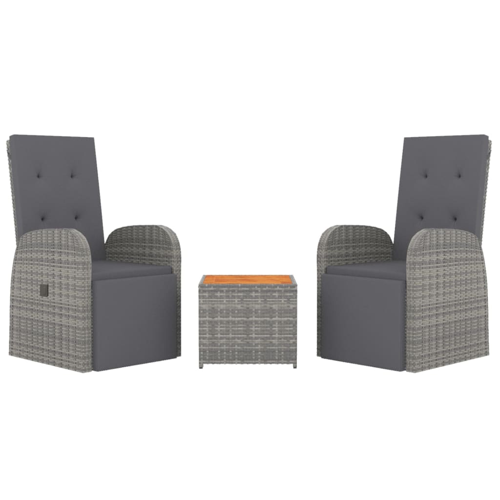 Set Mobili Giardino 3pz Grigio Polyrattan Legno Massello Acacia | homemem39