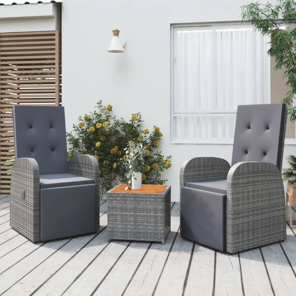 Set Mobili Giardino 3pz Grigio Polyrattan Legno Massello Acacia | homemem39