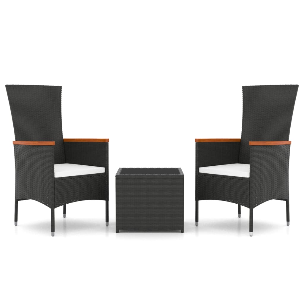 Set Mobili da Giardino 3 pz Nero Polyrattan e Acciaio | homemem39