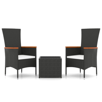 Set Mobili da Giardino 3 pz Nero Polyrattan e Acciaio | homemem39