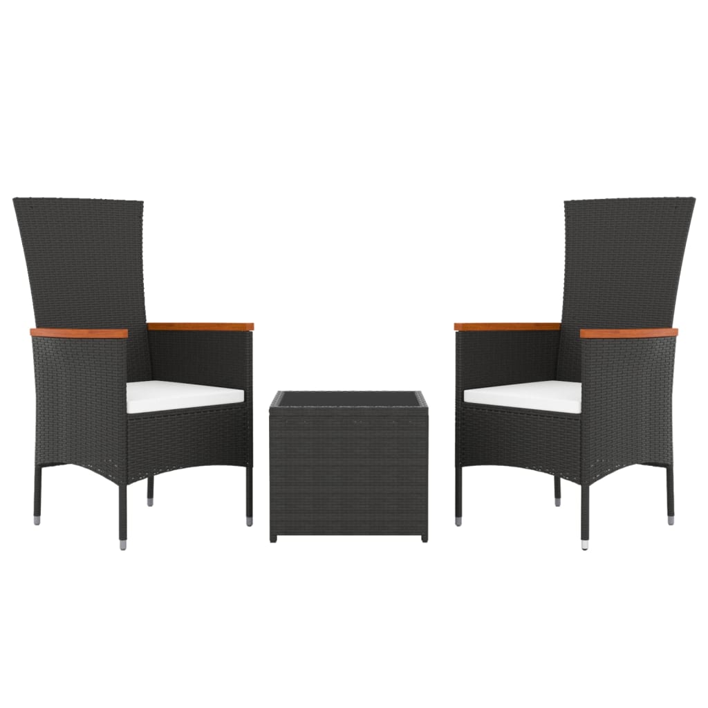 Set Mobili da Giardino 3 pz Nero Polyrattan e Acciaio | homemem39