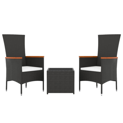 Set Mobili da Giardino 3 pz Nero Polyrattan e Acciaio | homemem39