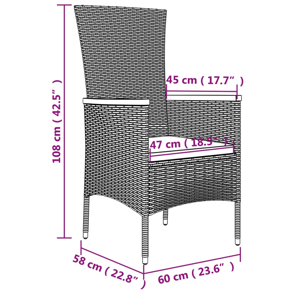Set Mobili da Giardino 3 pz Nero Polyrattan e Acciaio | homemem39