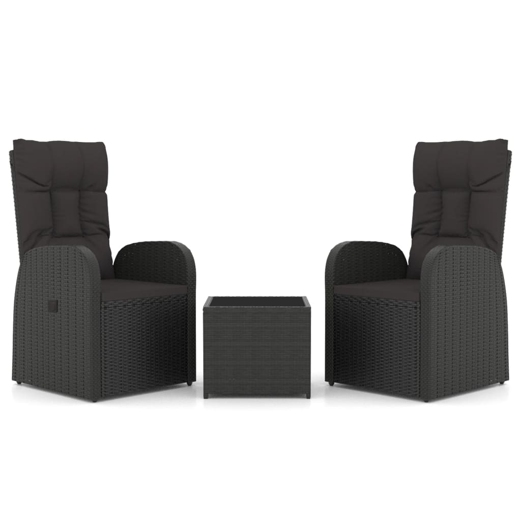 Set Mobili da Giardino 3 pz Nero Polyrattan e Acciaio | homemem39