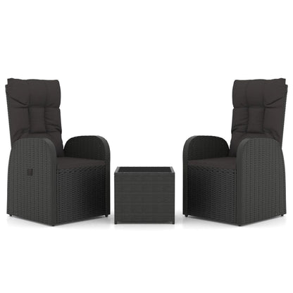 Set Mobili da Giardino 3 pz Nero Polyrattan e Acciaio | homemem39
