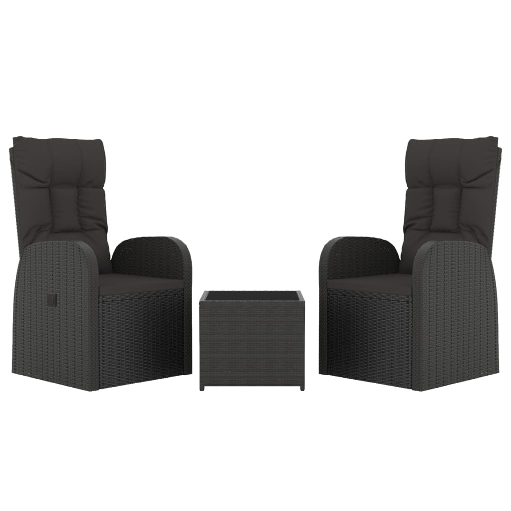 Set Mobili da Giardino 3 pz Nero Polyrattan e Acciaio | homemem39
