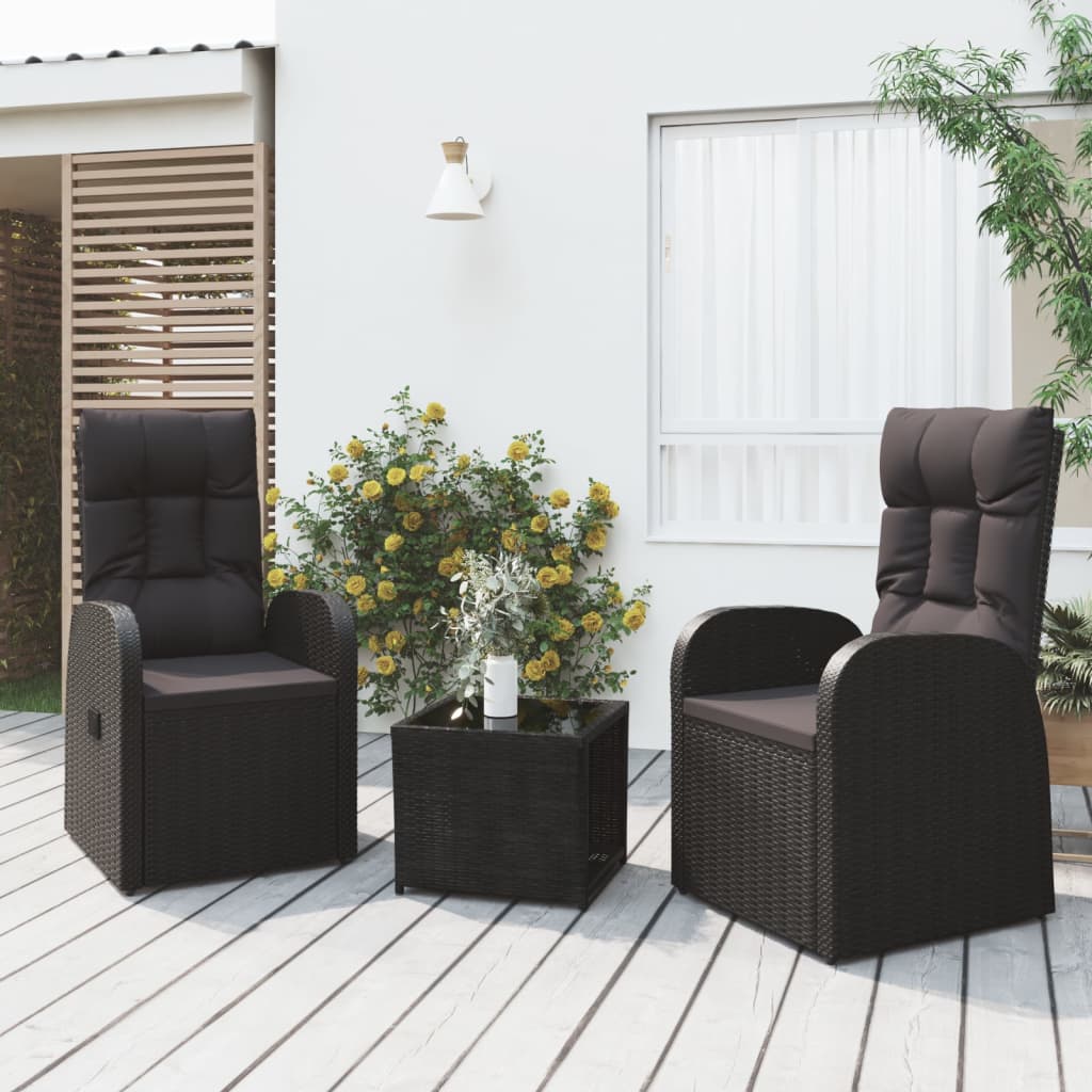 Set Mobili da Giardino 3 pz Nero Polyrattan e Acciaio | homemem39