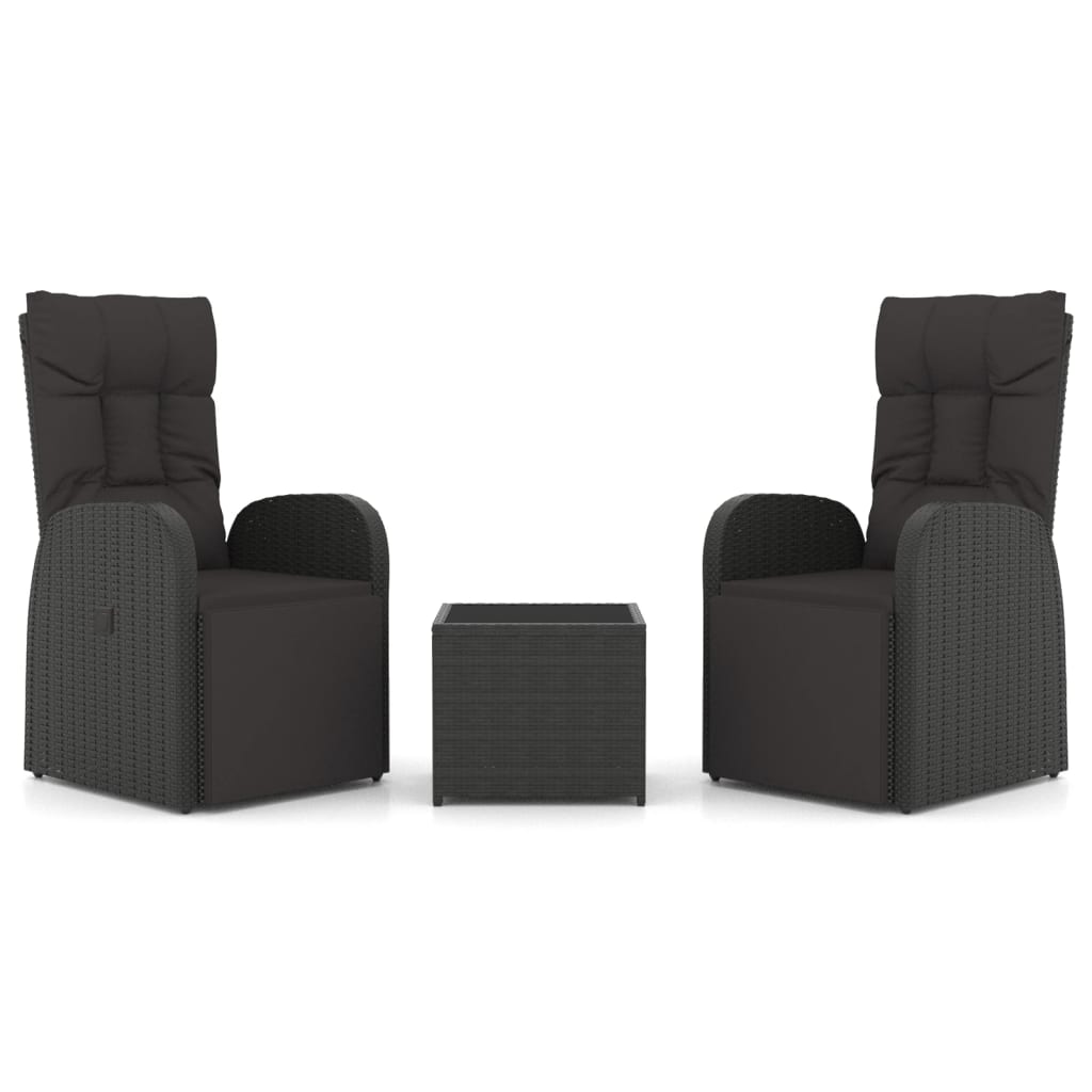 Set Mobili da Giardino 3 pz Nero Polyrattan e Acciaio | homemem39