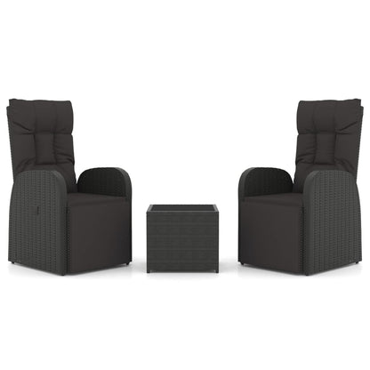 Set Mobili da Giardino 3 pz Nero Polyrattan e Acciaio | homemem39