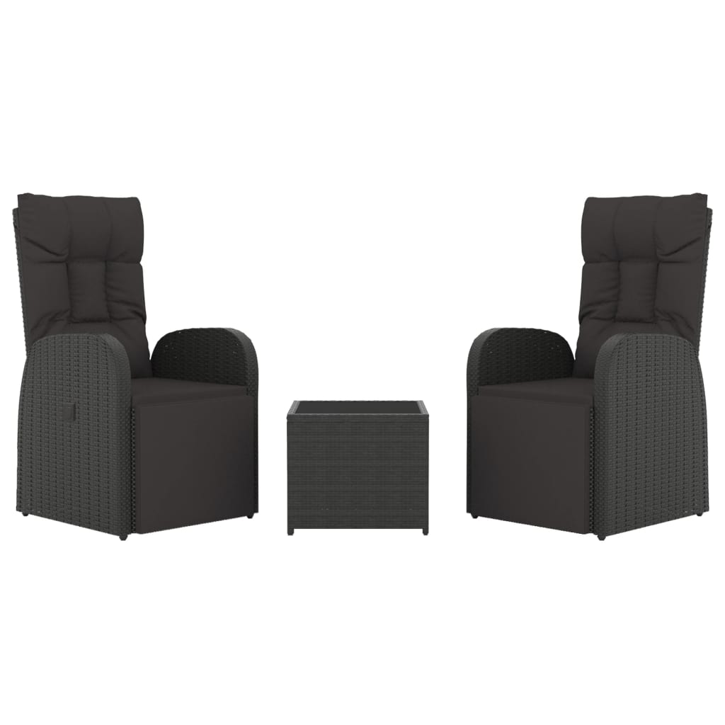 Set Mobili da Giardino 3 pz Nero Polyrattan e Acciaio | homemem39