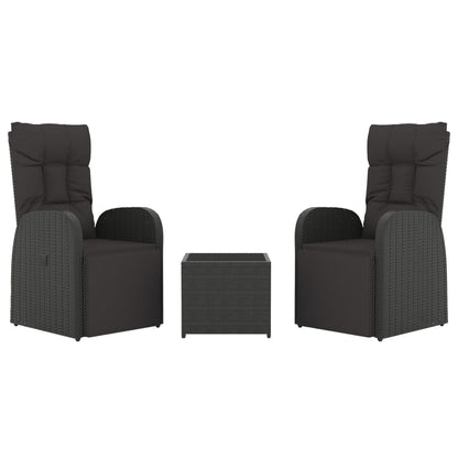 Set Mobili da Giardino 3 pz Nero Polyrattan e Acciaio | homemem39