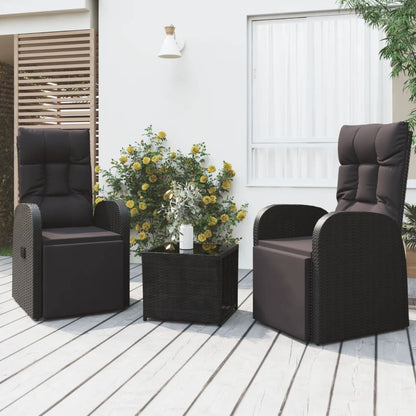 Set Mobili da Giardino 3 pz Nero Polyrattan e Acciaio | homemem39