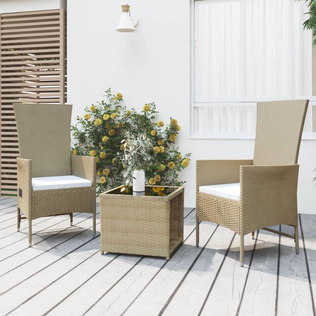 Set Mobili da Giardino 3 pz Beige Polyrattan e Acciaio | homemem39