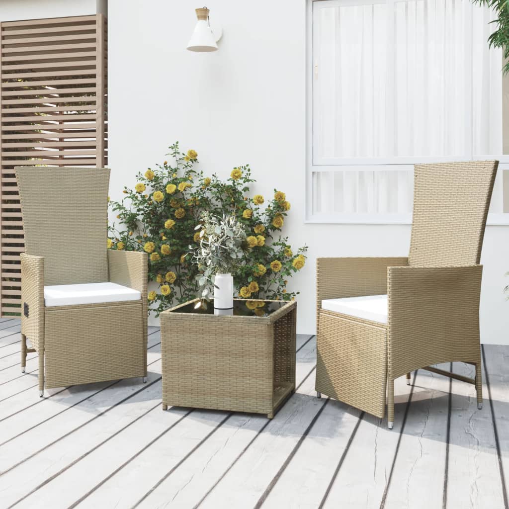 Set Mobili da Giardino 3 pz Beige Polyrattan e Acciaio | homemem39