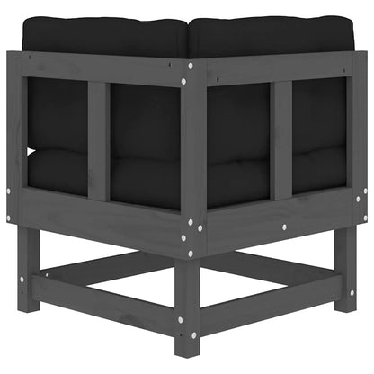 Divano Angolare con Cuscini in Legno Massello di Pino Grigio - homemem39