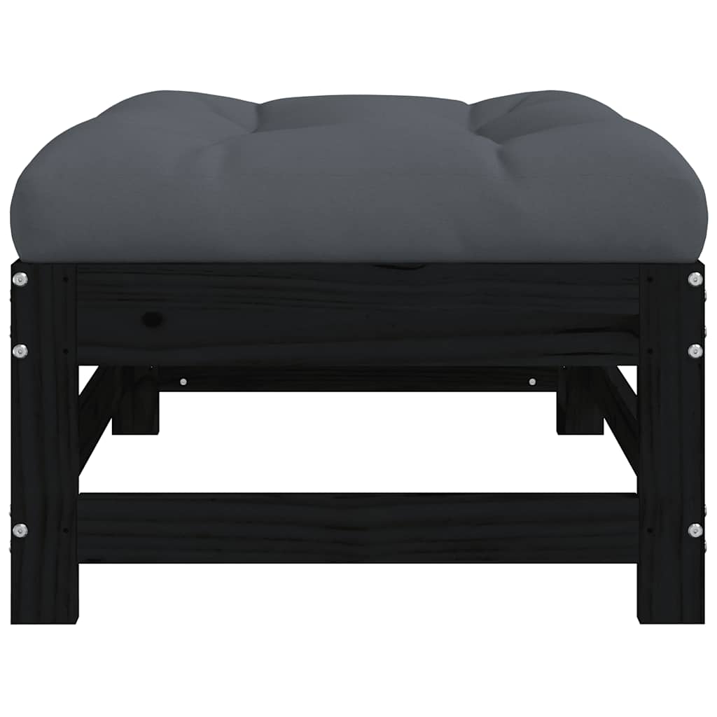Poggiapiedi da Giardino con Cuscino Legno Massello di Pino Nero
