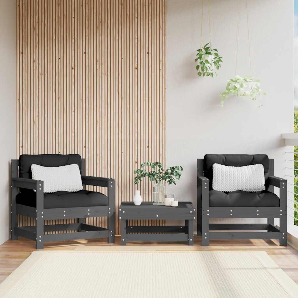 Sedie da Giardino con Cuscini 2pz Legno Massello di Pino Grigio | homemem39