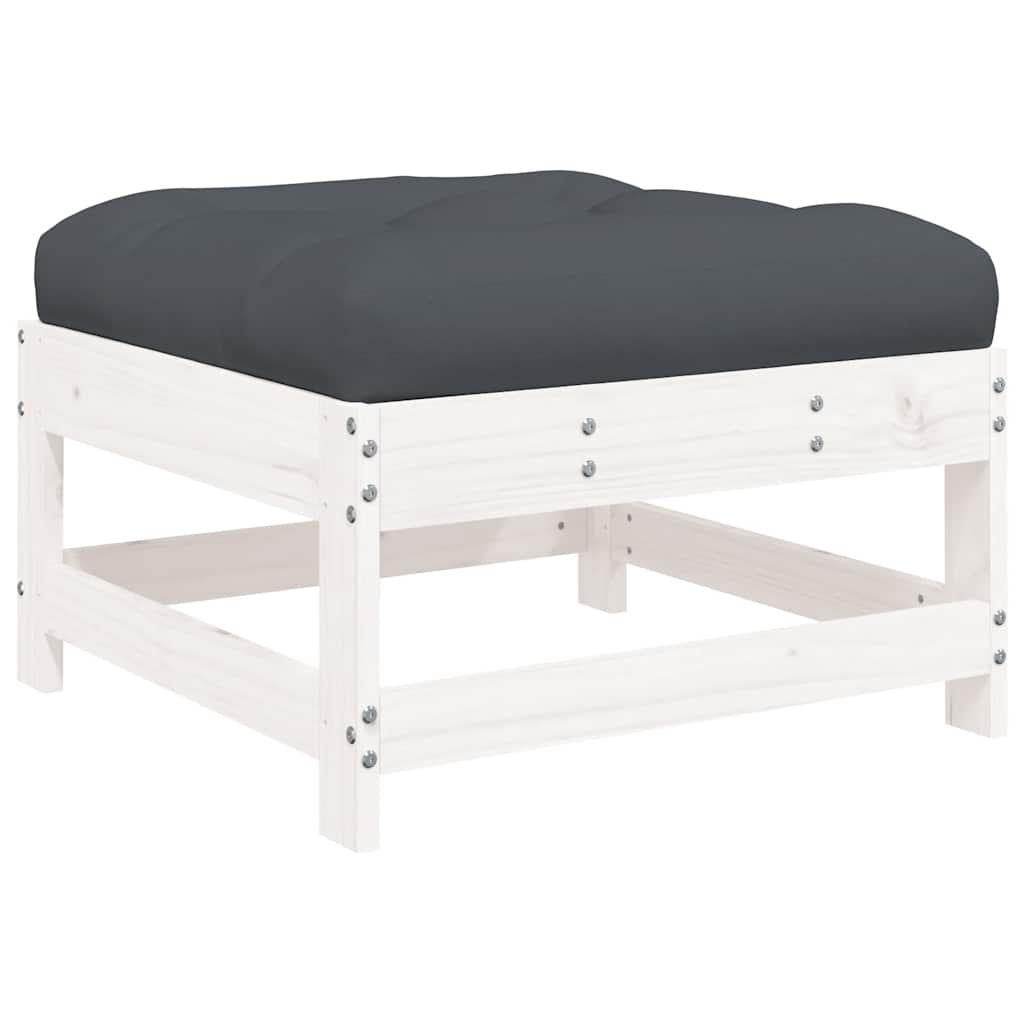 Poggiapiedi Giardino con Cuscini 2pz Legno Massello Pino Bianco