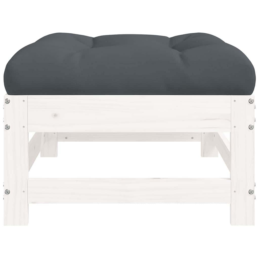 Poggiapiedi Giardino con Cuscini 2pz Legno Massello Pino Bianco