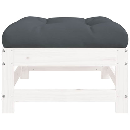 Poggiapiedi Giardino con Cuscini 2pz Legno Massello Pino Bianco