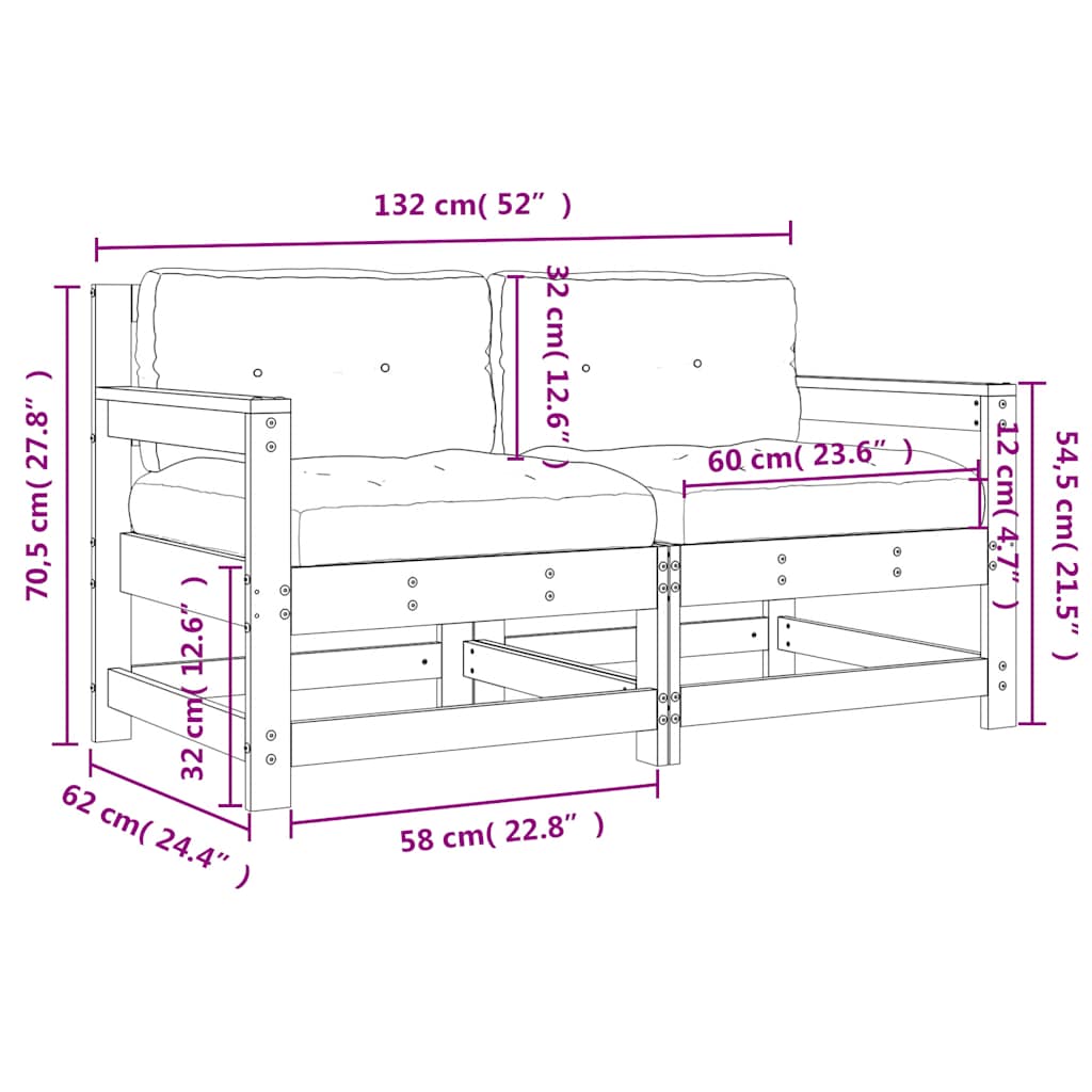 Sedie da Giardino con Cuscini 2pz Legno Massello di Pino Bianco | homemem39