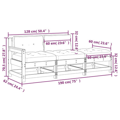 Set Divani da Giardino 3 pz con Cuscini in Legno Massello