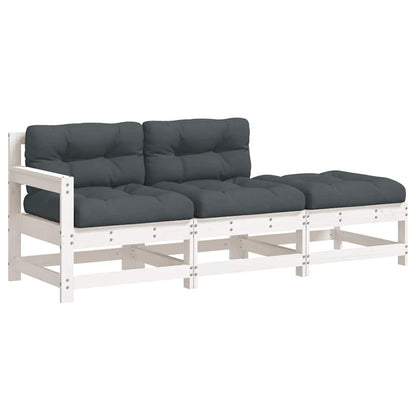 Set Divani da Giardino 3pz con Cuscini in Legno Massello Bianco | homemem39