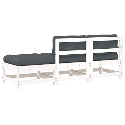 Set Divani da Giardino 3pz con Cuscini in Legno Massello Bianco | homemem39
