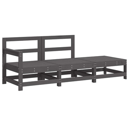 Set Divani da Giardino 3pz con Cuscini in Legno Massello Grigio