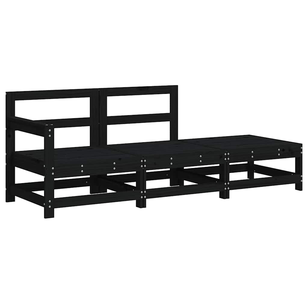 Set Divani da Giardino 3 pz con Cuscini in Legno Massello Nero - homemem39