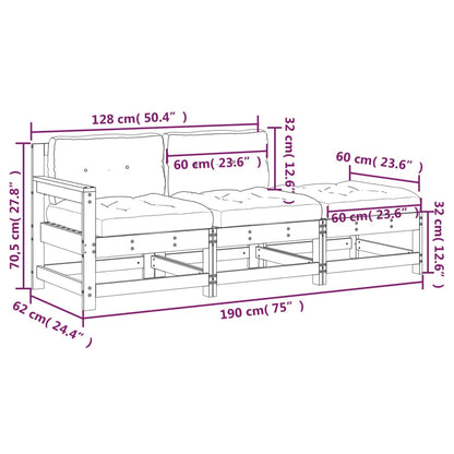 Set Divani da Giardino 3pz con Cuscini Legno Impregnato di Pino